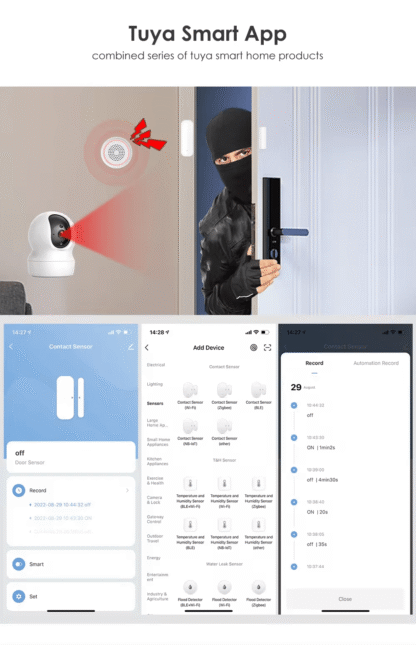 Senzor inteligent Tuya pentru usi si ferestre,notificare usa deschisa, aplicatie de mobil Tuya Smart, Alexa si Google Assistant - imagine 9